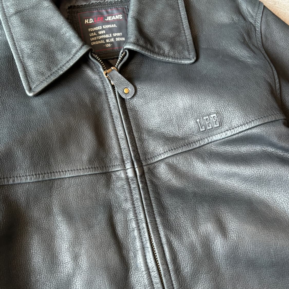 Lee 블랙 소가죽 레더 가죽 자켓  상품이미지5