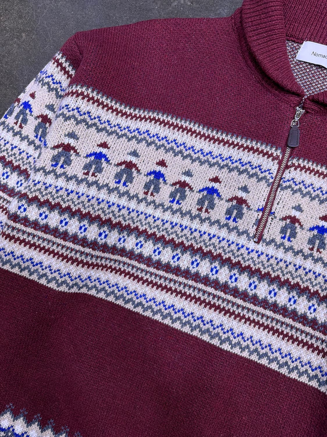 노메이드 노르딕 반집업 숄 니트 스웨터 버건디 상품이미지4