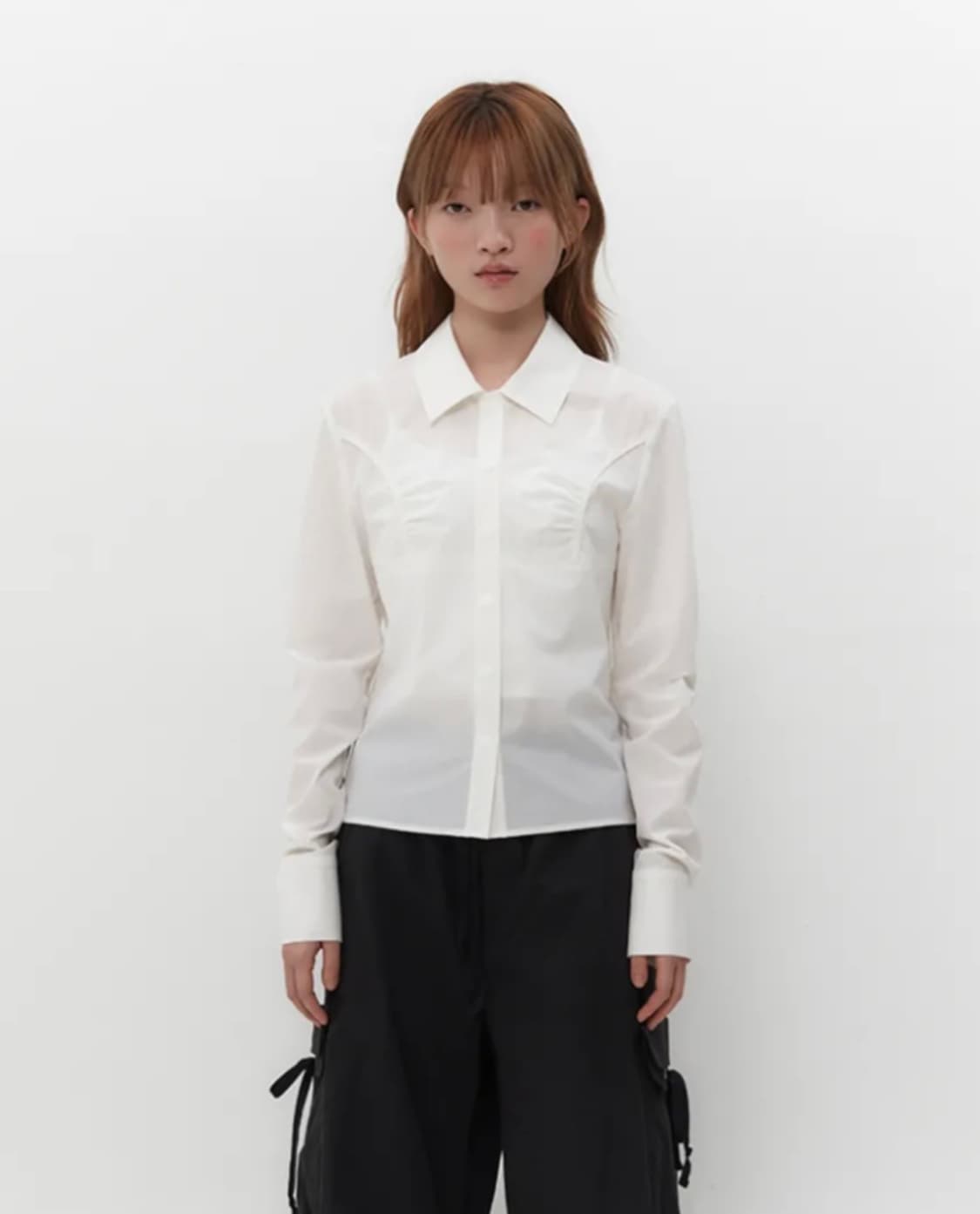 (택O새상품) 뚜오미오 SHIRRED SLIM FIT SHIRT Whit 상품이미지1