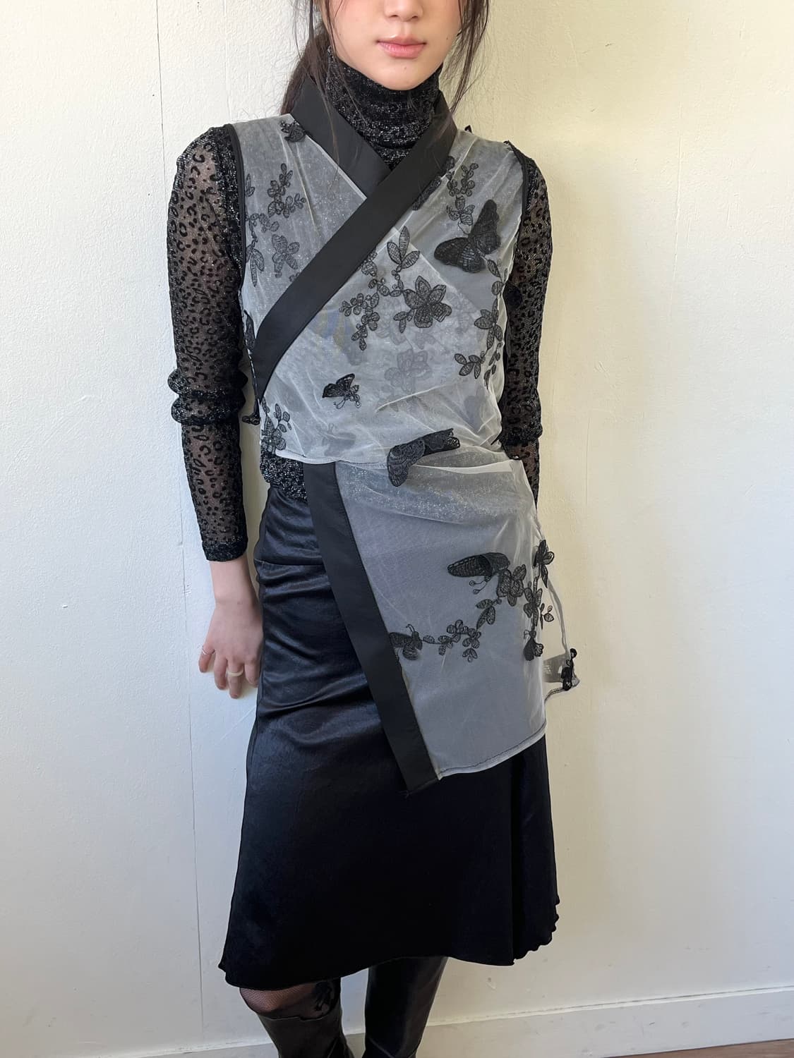 Japan vtg 버터플라이 시스루 베스트 상품이미지4