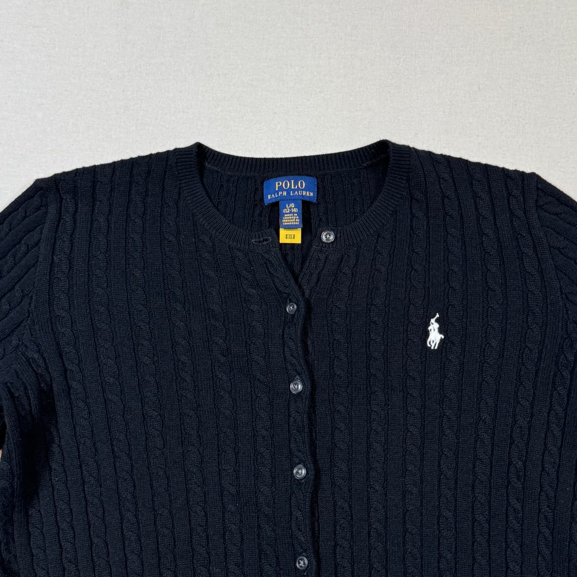 XS) 폴로 랄프로렌 코튼 케이블 꽈배기 가디건 블랙 보이즈 상품이미지3