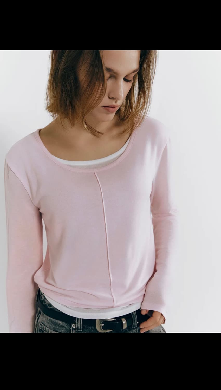 (새상품)지오다노 더블 레이어드티(핑크M) 상품이미지1