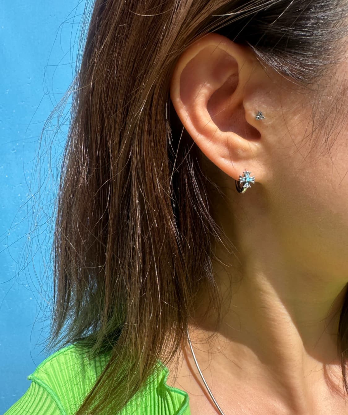 Turquoise Cross Shine 925Silver Hoop Ear 상품이미지2