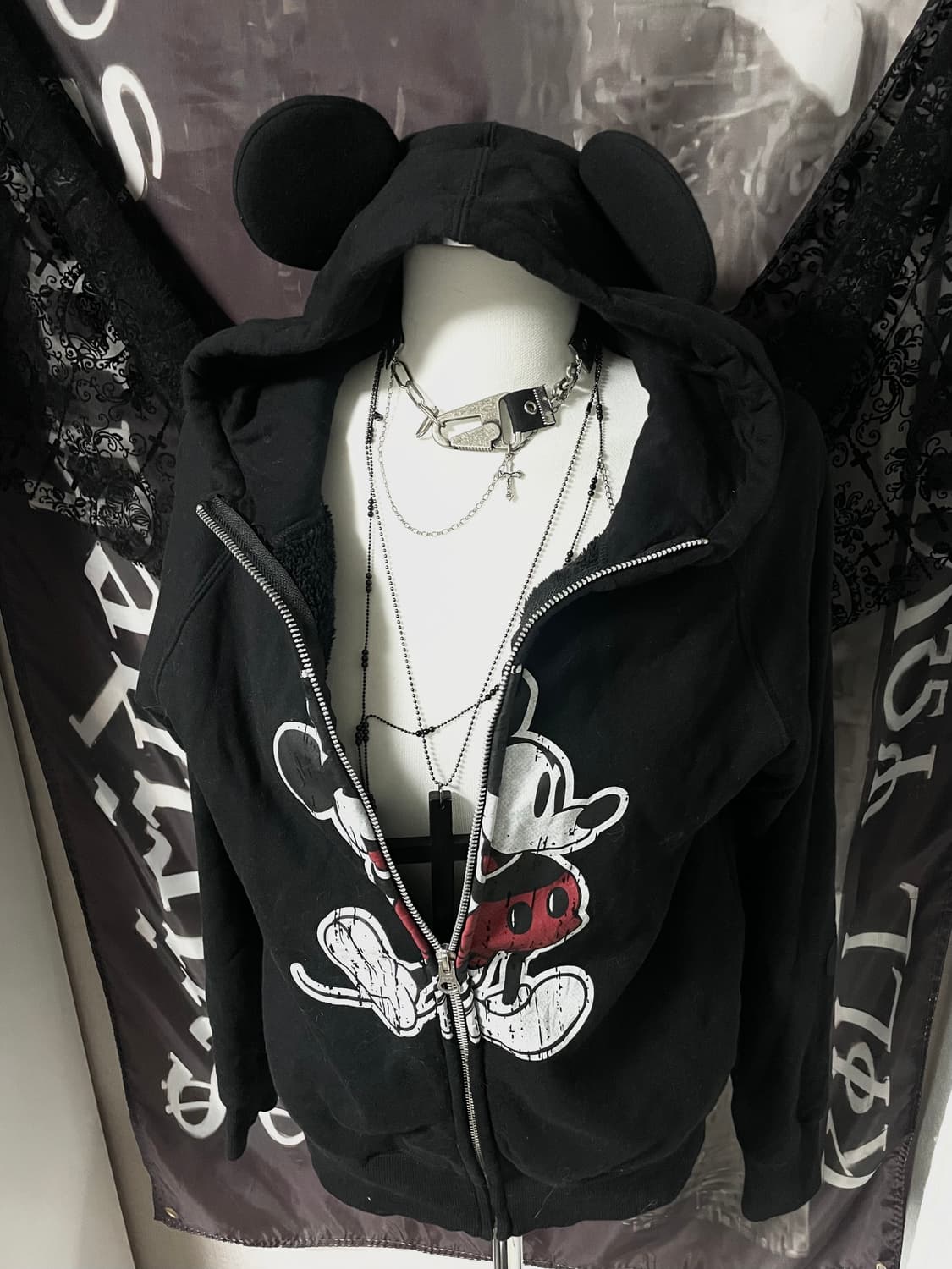 도쿄 디즈니 미키마우스 귀달이 후드집업 00s 핀터갸루니혼진서브컬쳐양산형 상품이미지2