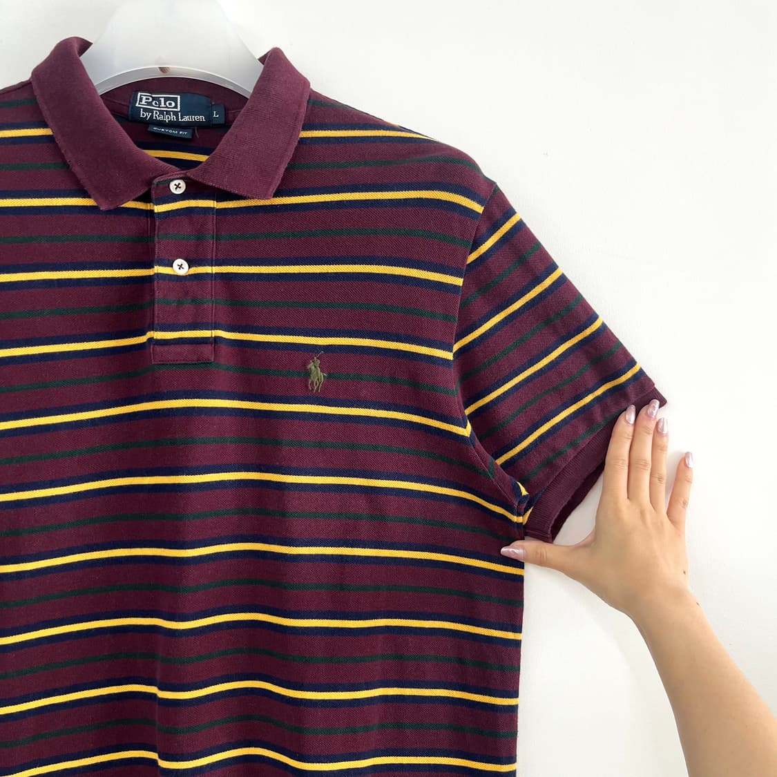 폴로 랄프로렌 카키 포니 버건디 스트라이프 반팔 카라티 상품이미지4