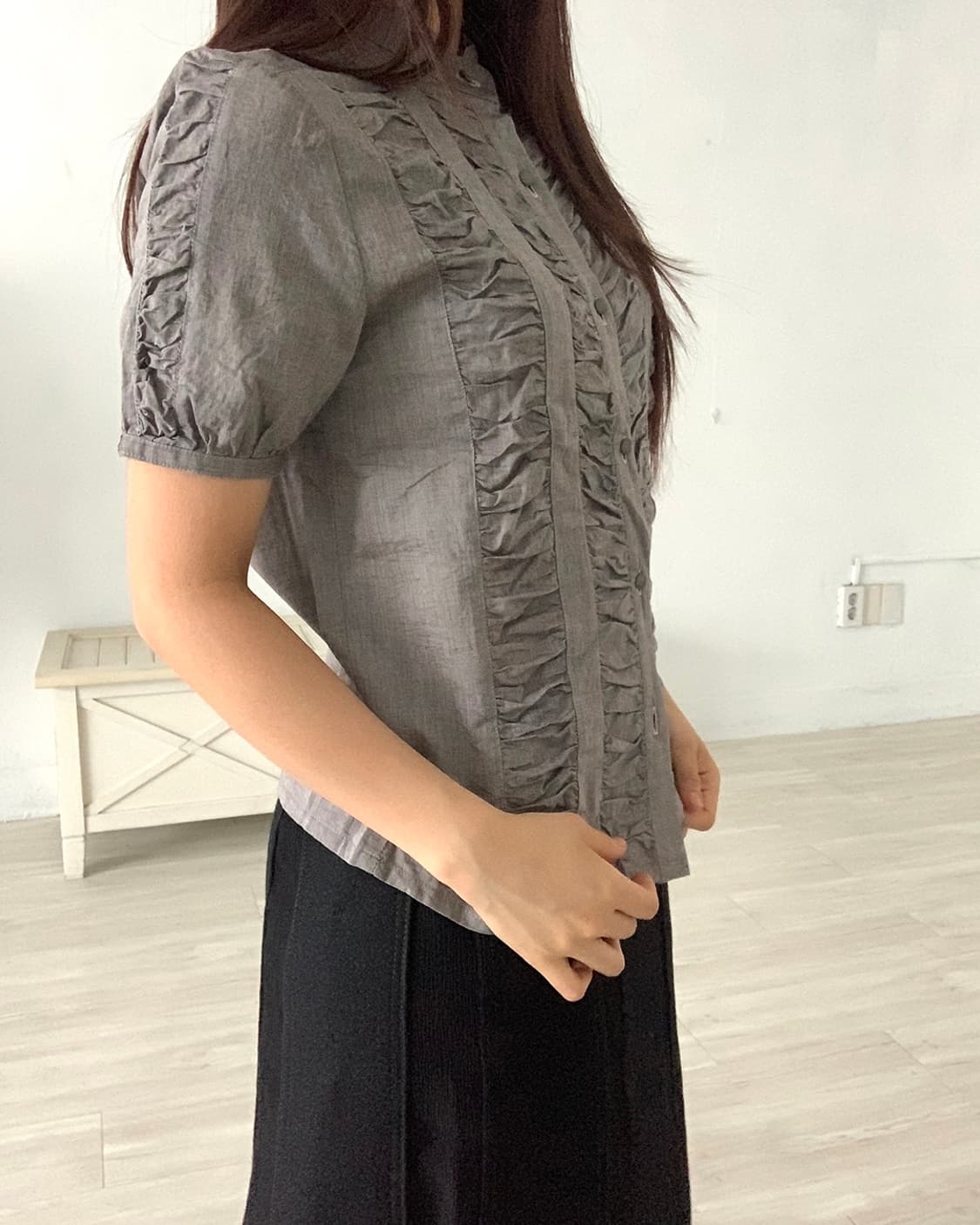 Grey Shirring Cotton Shirt 상품이미지4