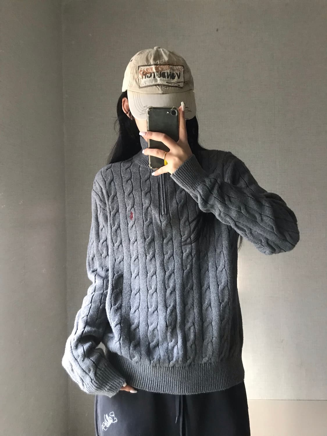 폴로 그레이 케이블 니트 반집업 상품이미지5