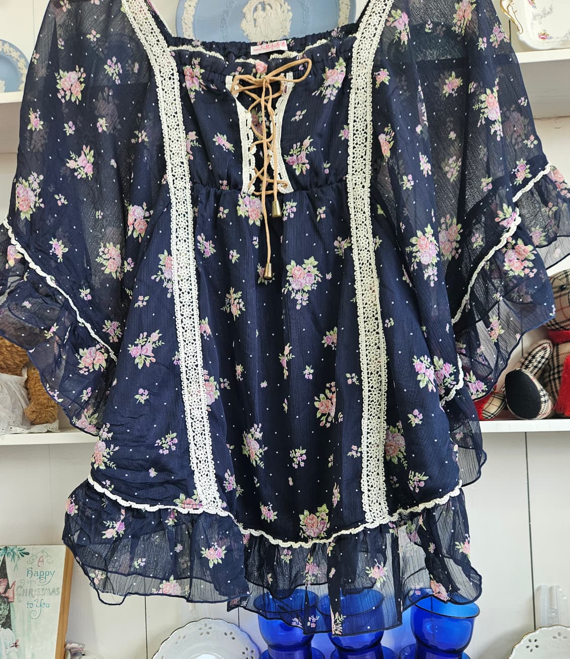 플라워 쉬폰 케이프형 블라우스 상품이미지4