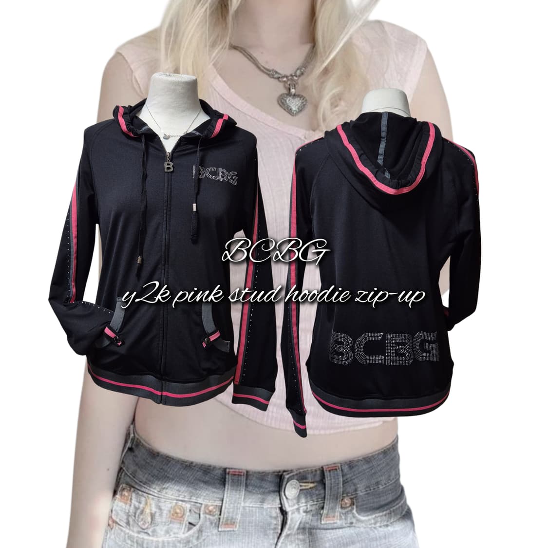BCBG y2k pink stud hoodie zip-up 상품이미지1