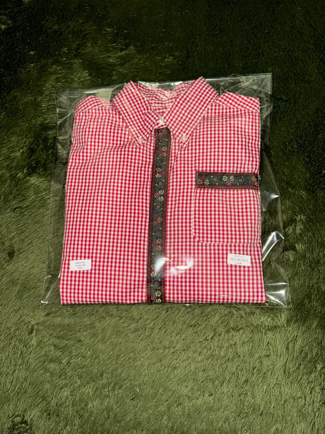 BEAMS BOY 빔즈 보이 플로랄 프린트 체크 하프 셔츠 레드 상품이미지10