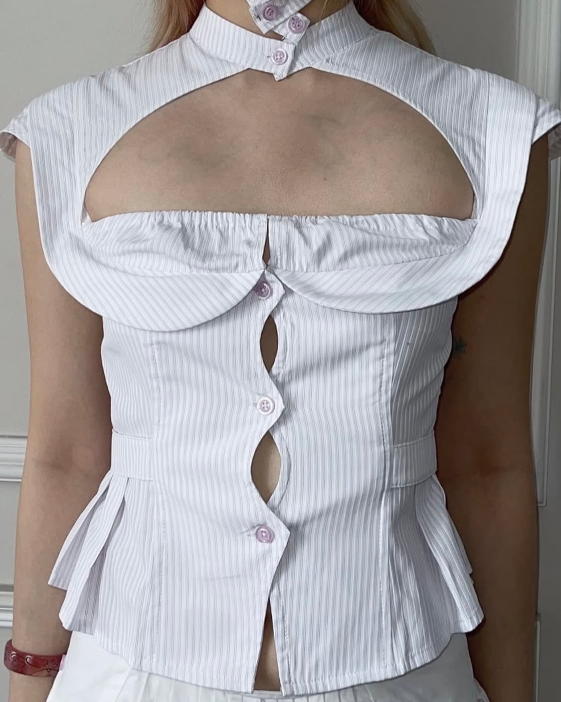 ADU 스트라이프 카라 탑 블라우스 상품이미지4