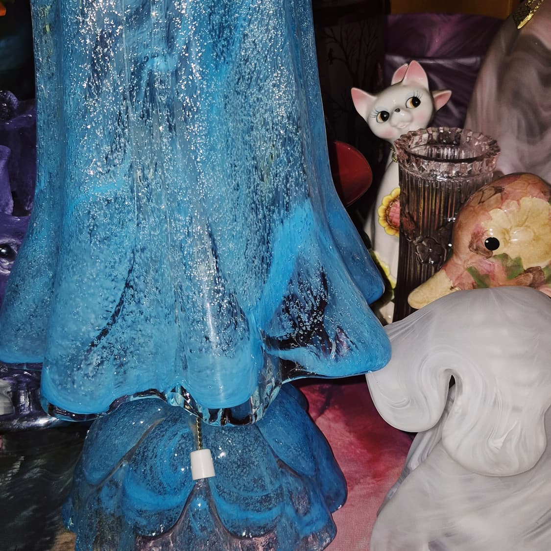 60s 이와타 아트글라스 스카이 마블 엔틱 빅 램프 상품이미지9