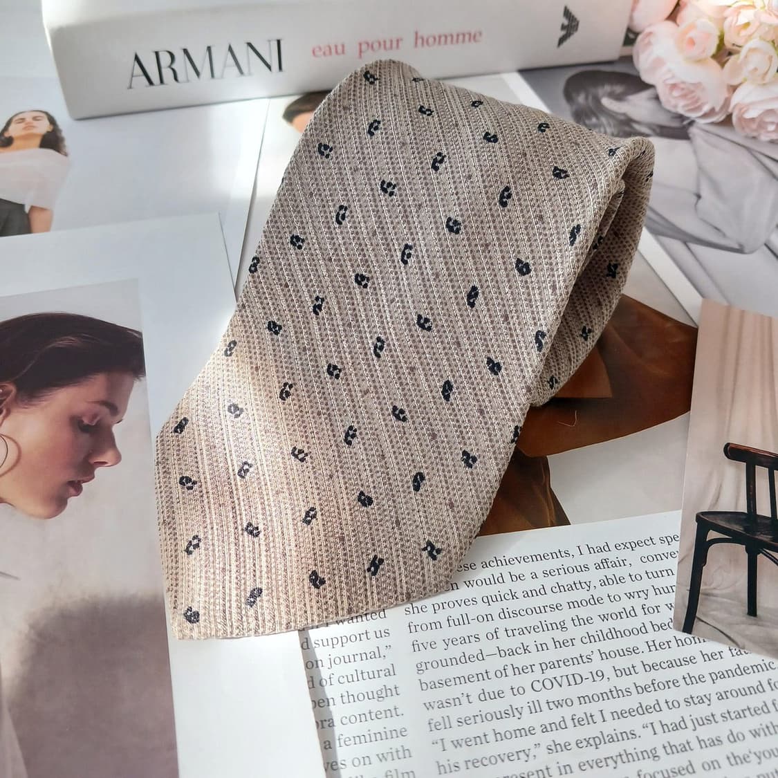 조르지오 아르마니 실크 텍스처 도트 넥타이 9.7cm A등급 A19060 상품이미지2