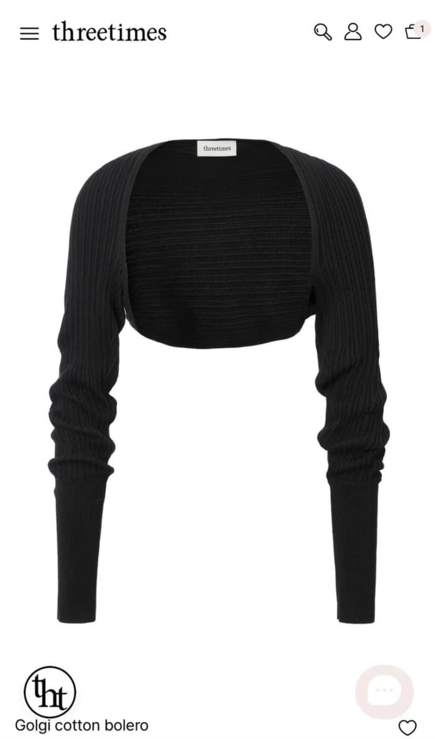 쓰리타임즈 골지 코튼 볼레로 블랙 상품이미지1