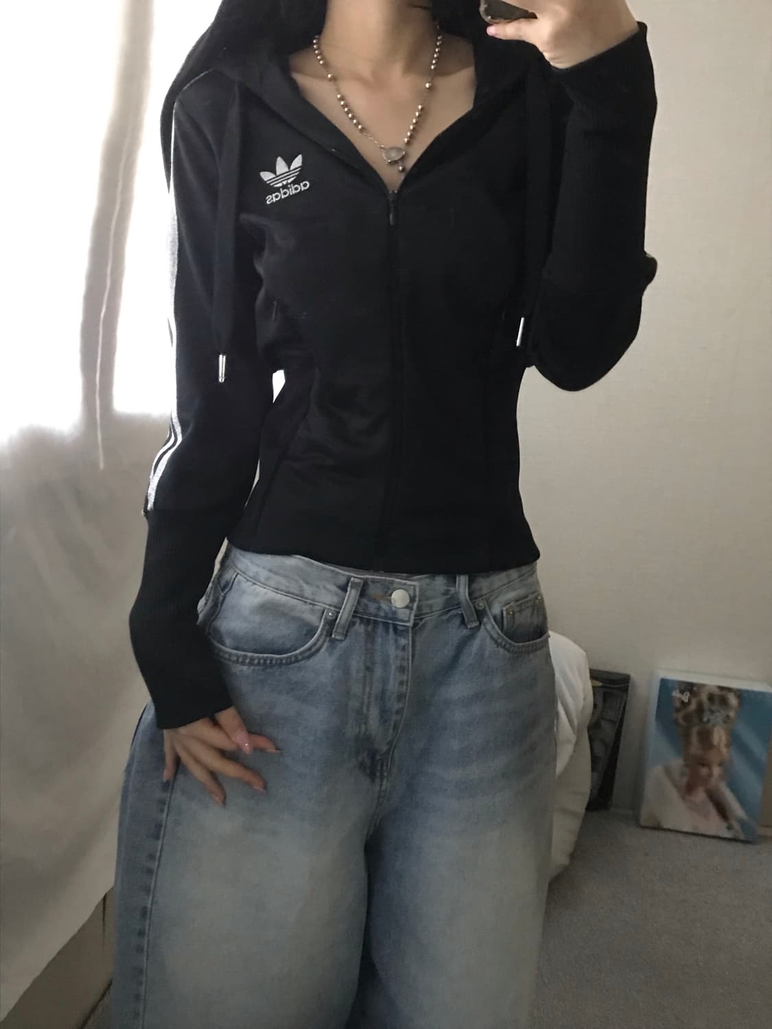 아디다스 블랙 실버 딱붙핏 후드 져지 상품이미지3