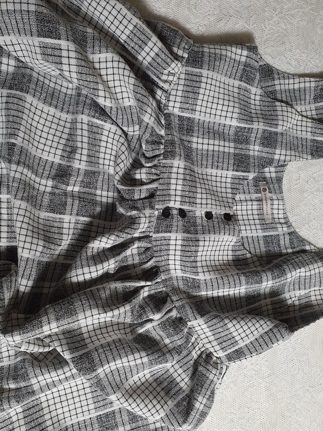 [빈티지] 원더플레이스 체크 레이어드 원피스 블랙 버튼 민소매 상품이미지4