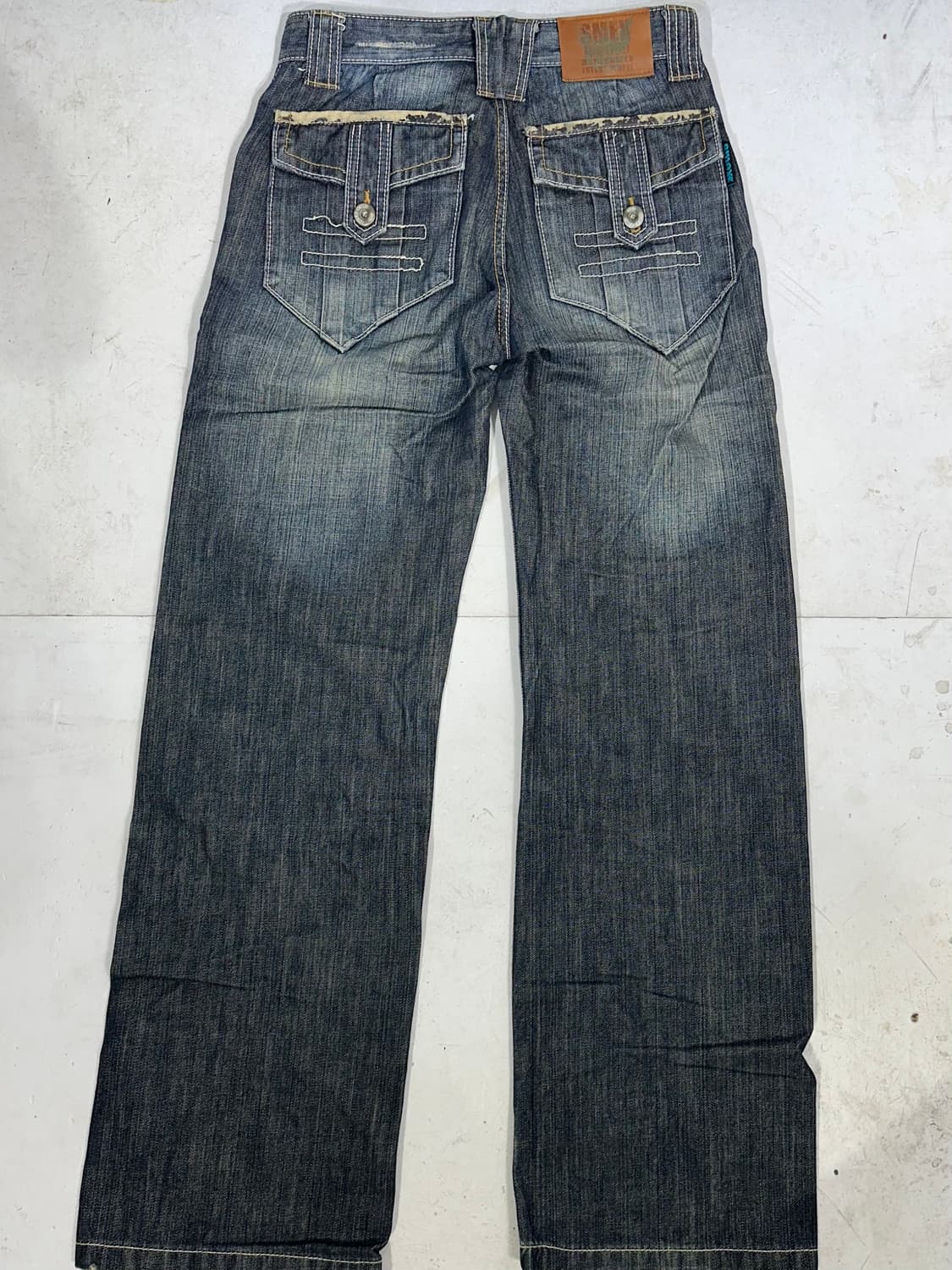 빈티지 중청 대장급 포켓 디테일 와이드 데님 팬츠 워싱 청바지 28  상품이미지5