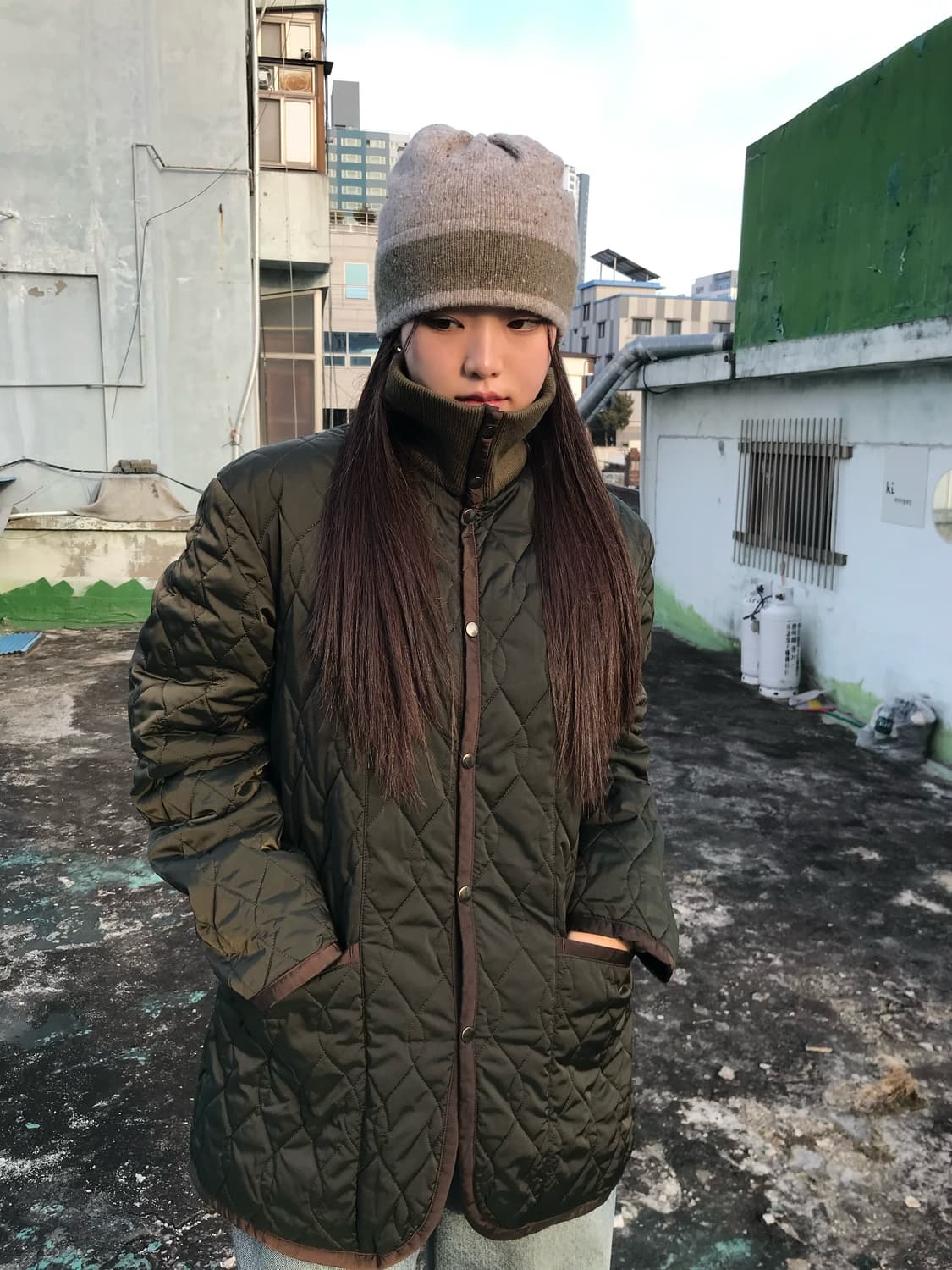 리버시블 카키 패딩 자켓 상품이미지1