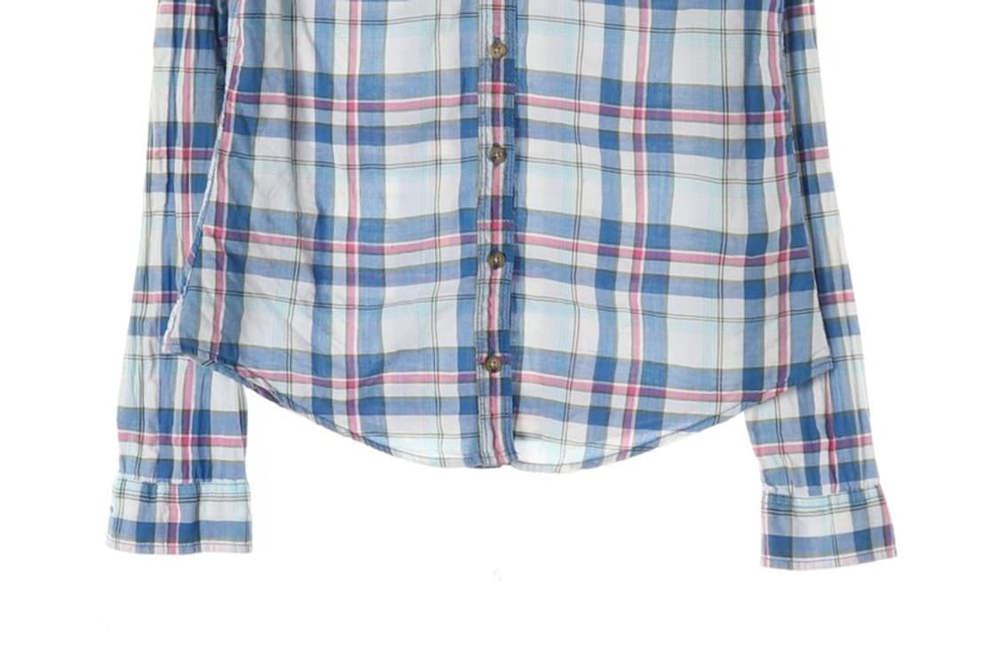 아베크롬비 빈티지 자수 로고 블루 핑크 체크 셔츠 S 상품이미지4