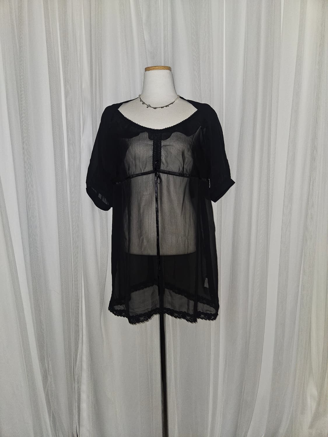 scoop 블랙 시스루 공겜 히메 러플 탑 상품이미지3