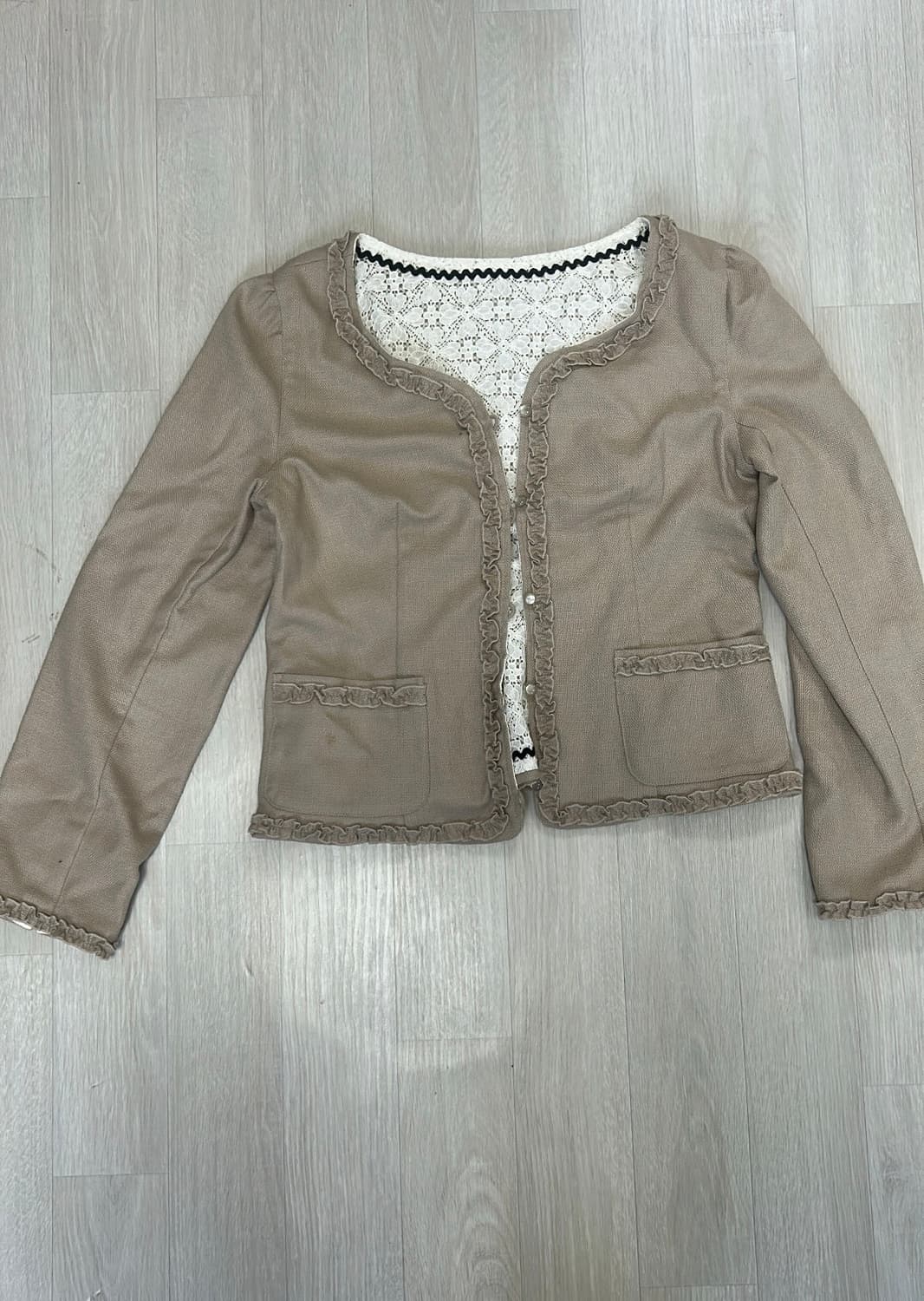 리버시블 빈티지 자켓 베이지 꽃패턴 화이트 상품이미지1