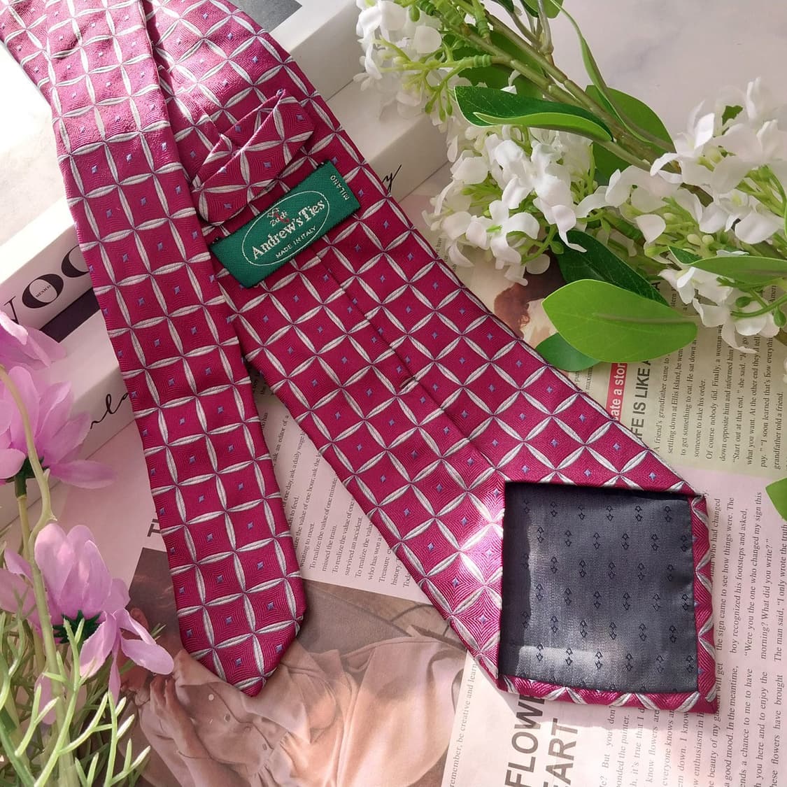 앤드류스타이 실크 진핑크 지오메트릭 넥타이 8.8cm A+등급 K1416 상품이미지5