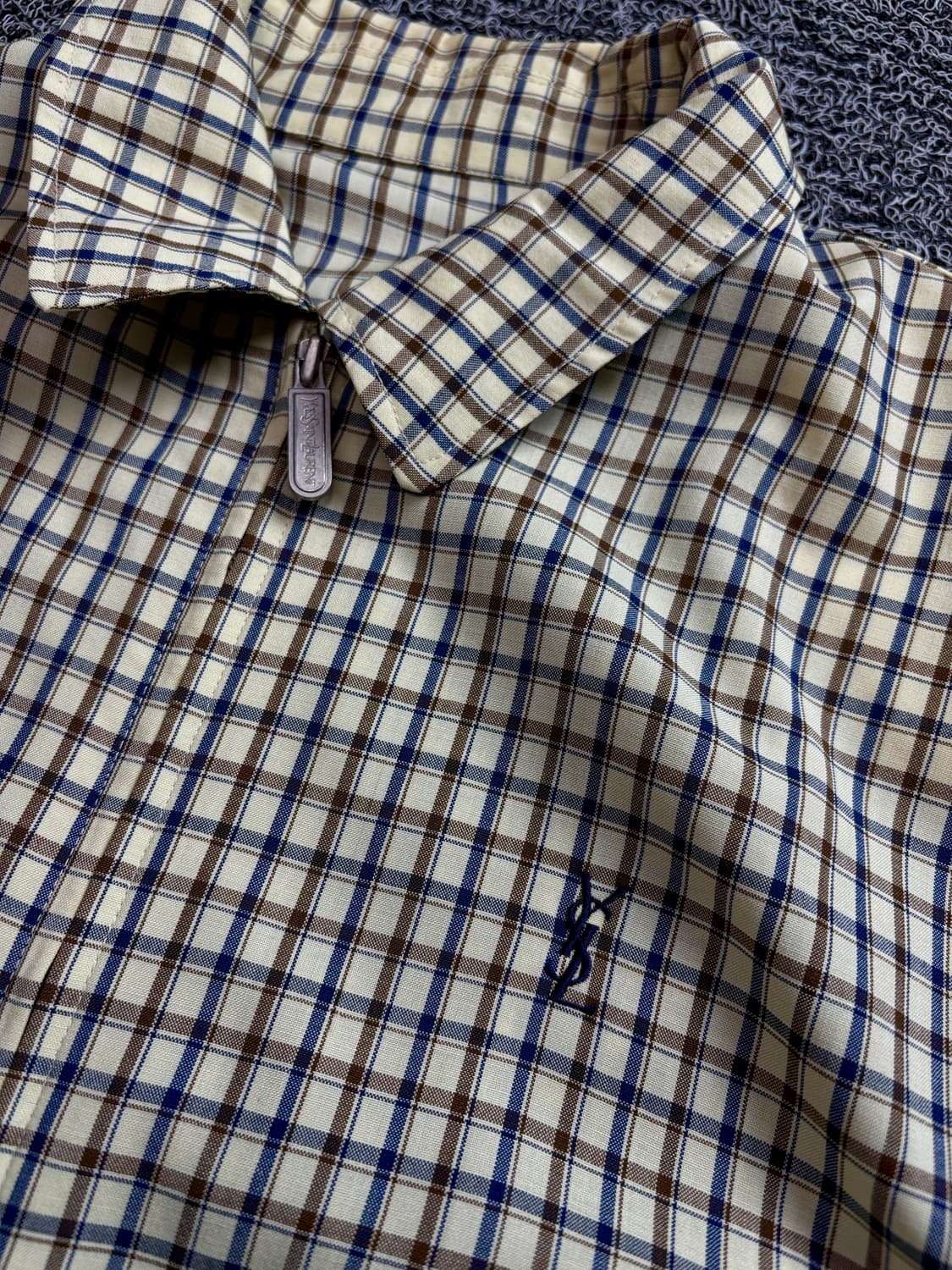 90s 입생로랑 자수로고 아카이브 미니멀 체크 자켓 1590 상품이미지3