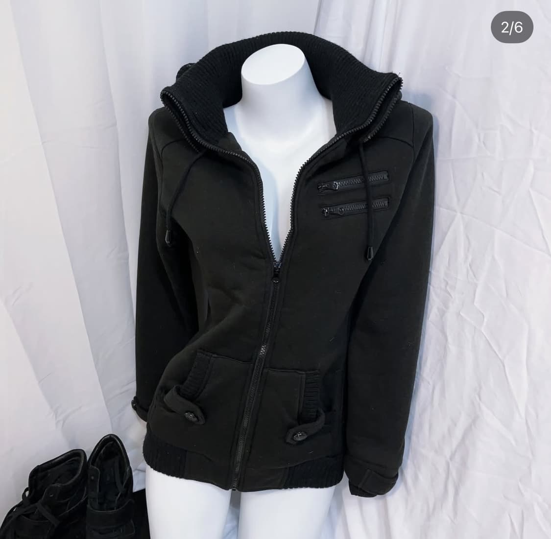 하이넥 블랙 후드집업 빈티지 와이즈걸 y2k 파우닝 상품이미지2