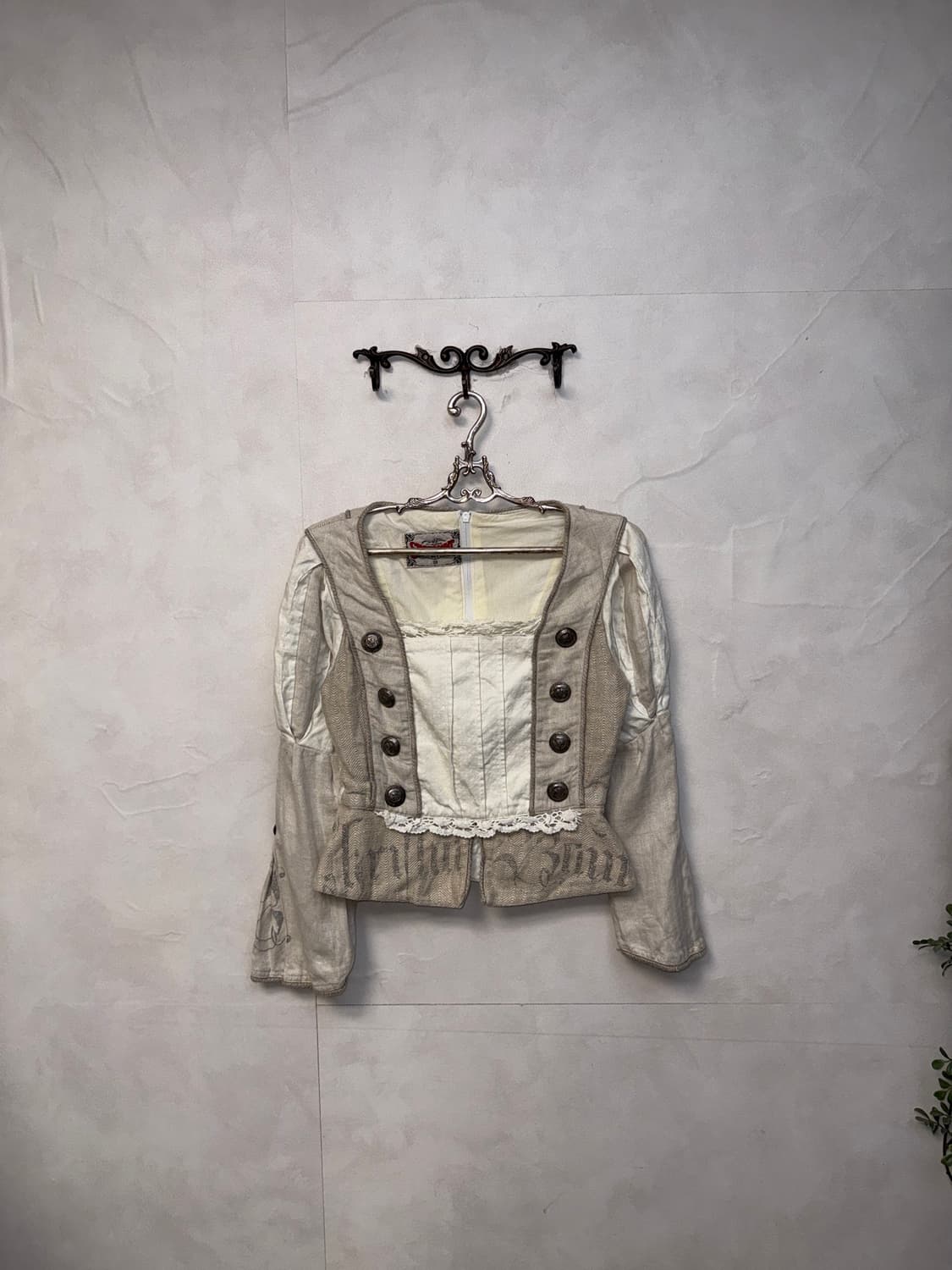 Beige linen double button corset blouse  상품이미지2