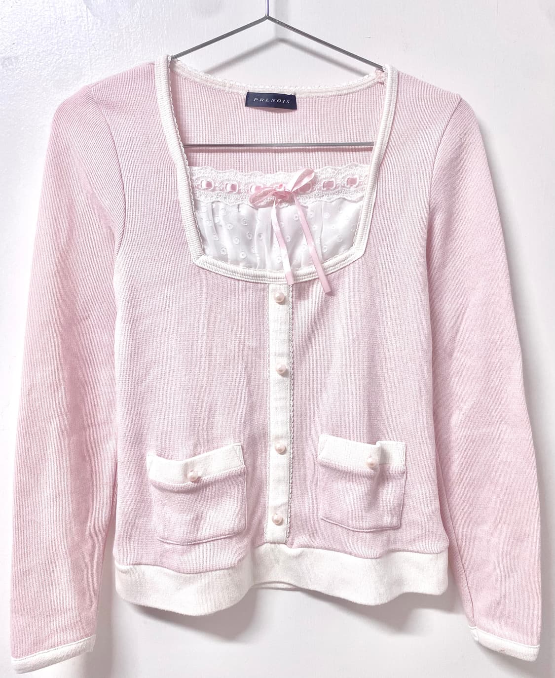 PRENOIS 핑크 리본 레이스 진주 로걀탑 히메갸루 로걀 상품이미지1