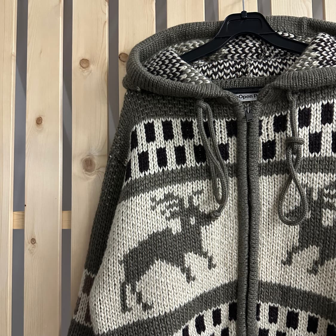 (M) 더오픈프로덕트 자카드 니트 후드집업 상품이미지2