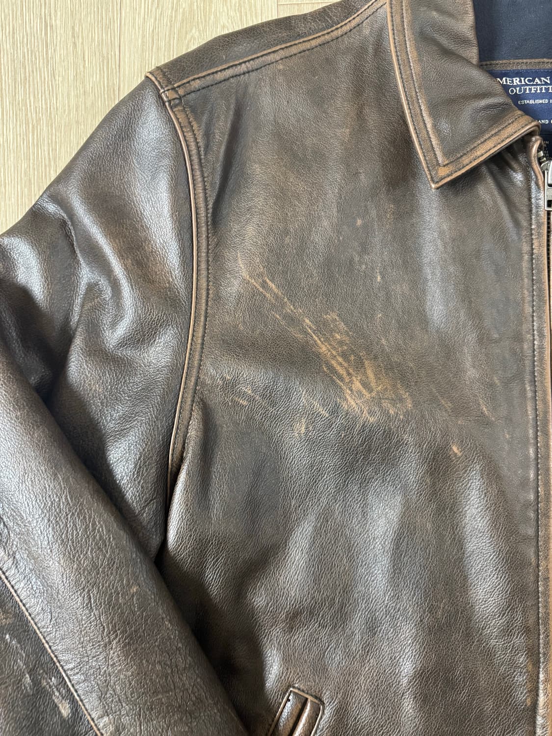 L 아메리칸이글 스포츠 브라운 레더 자켓 /뉴스보이맛 더블알엘 상품이미지3