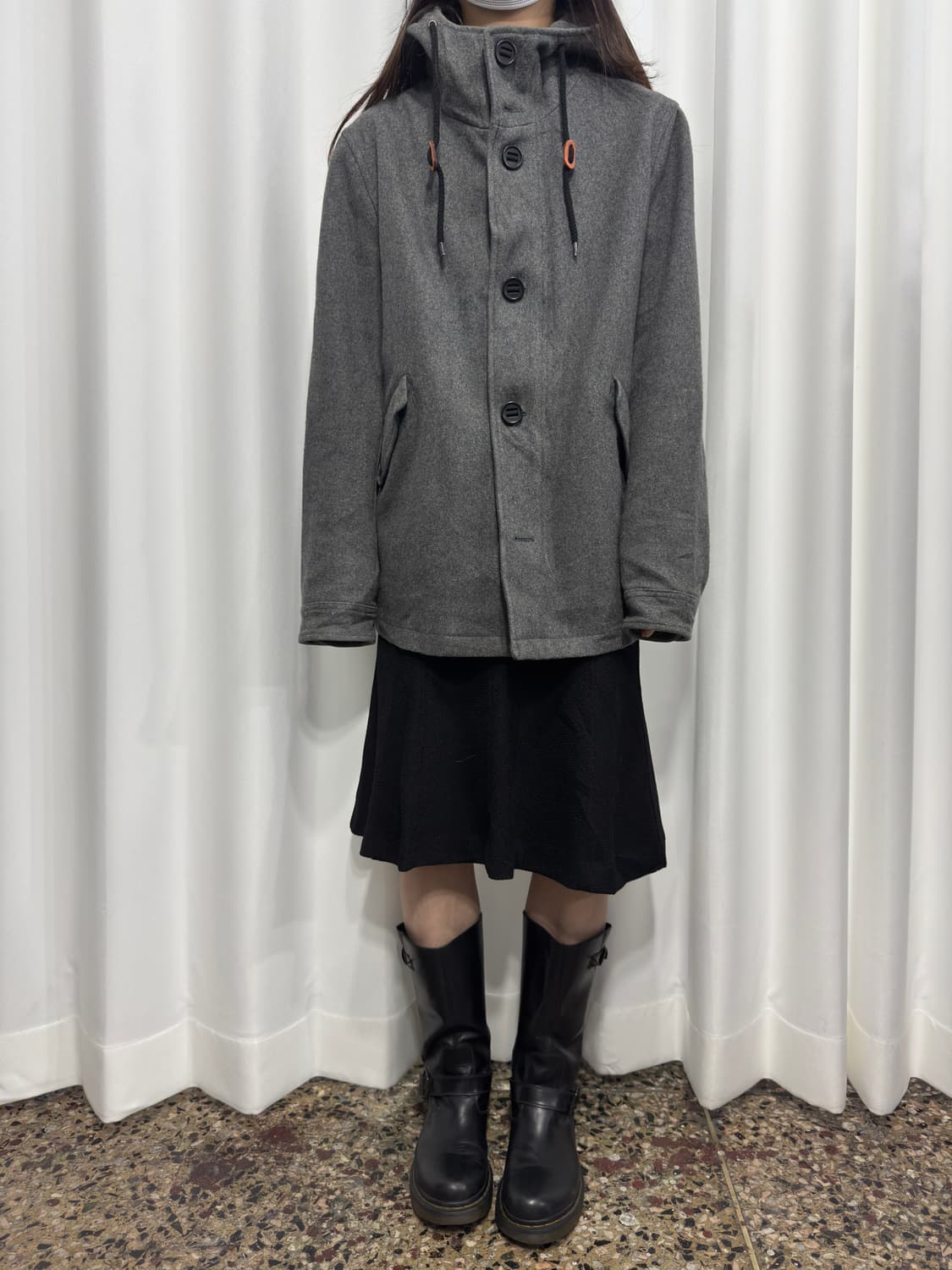 gray hood duffle wool jacket 상품이미지3