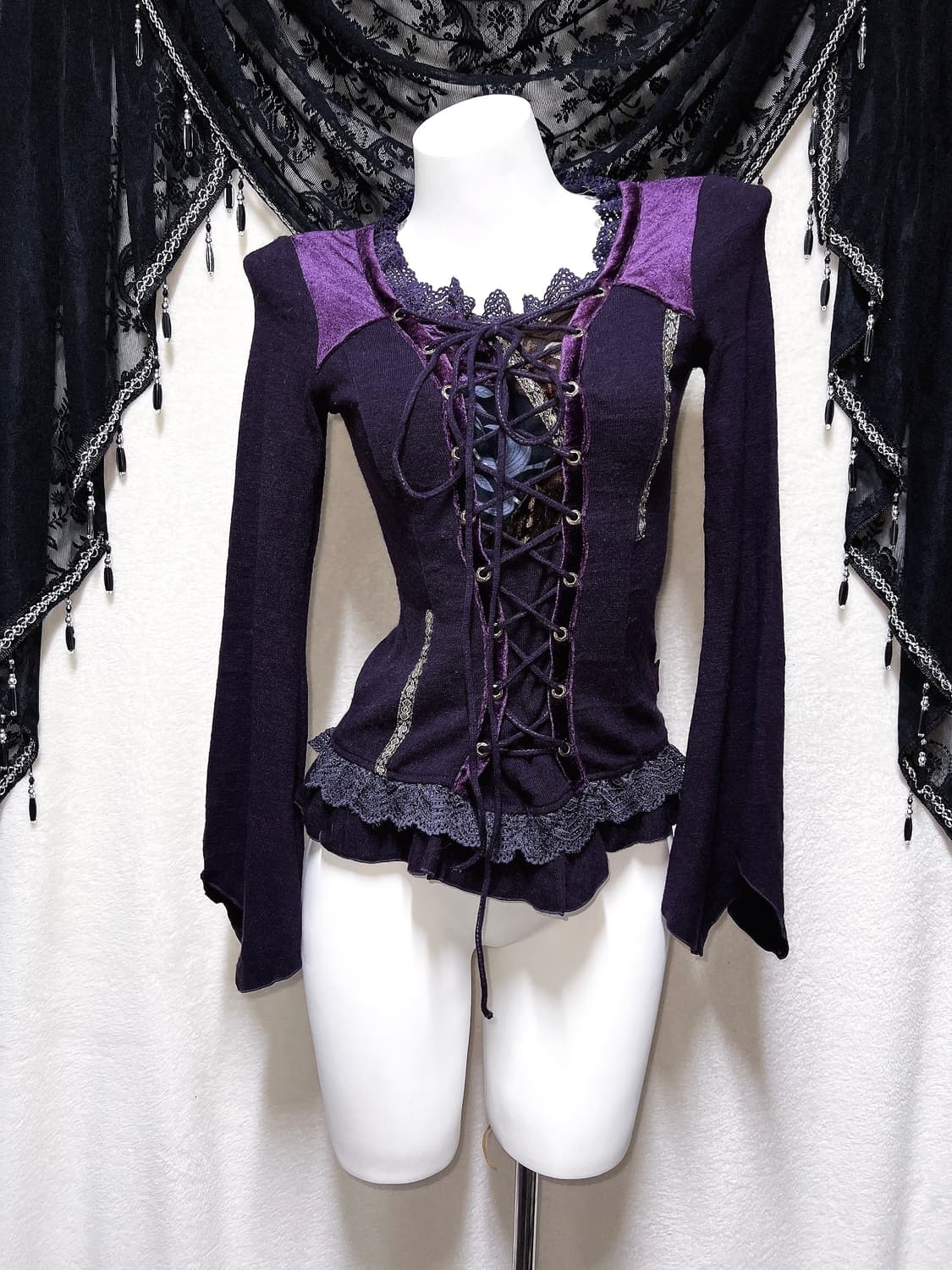 오즈온 ozzon 오리엔탈 고스펑크 중티 레이스업 코르셋 니트 핀터 고딕 상품이미지8