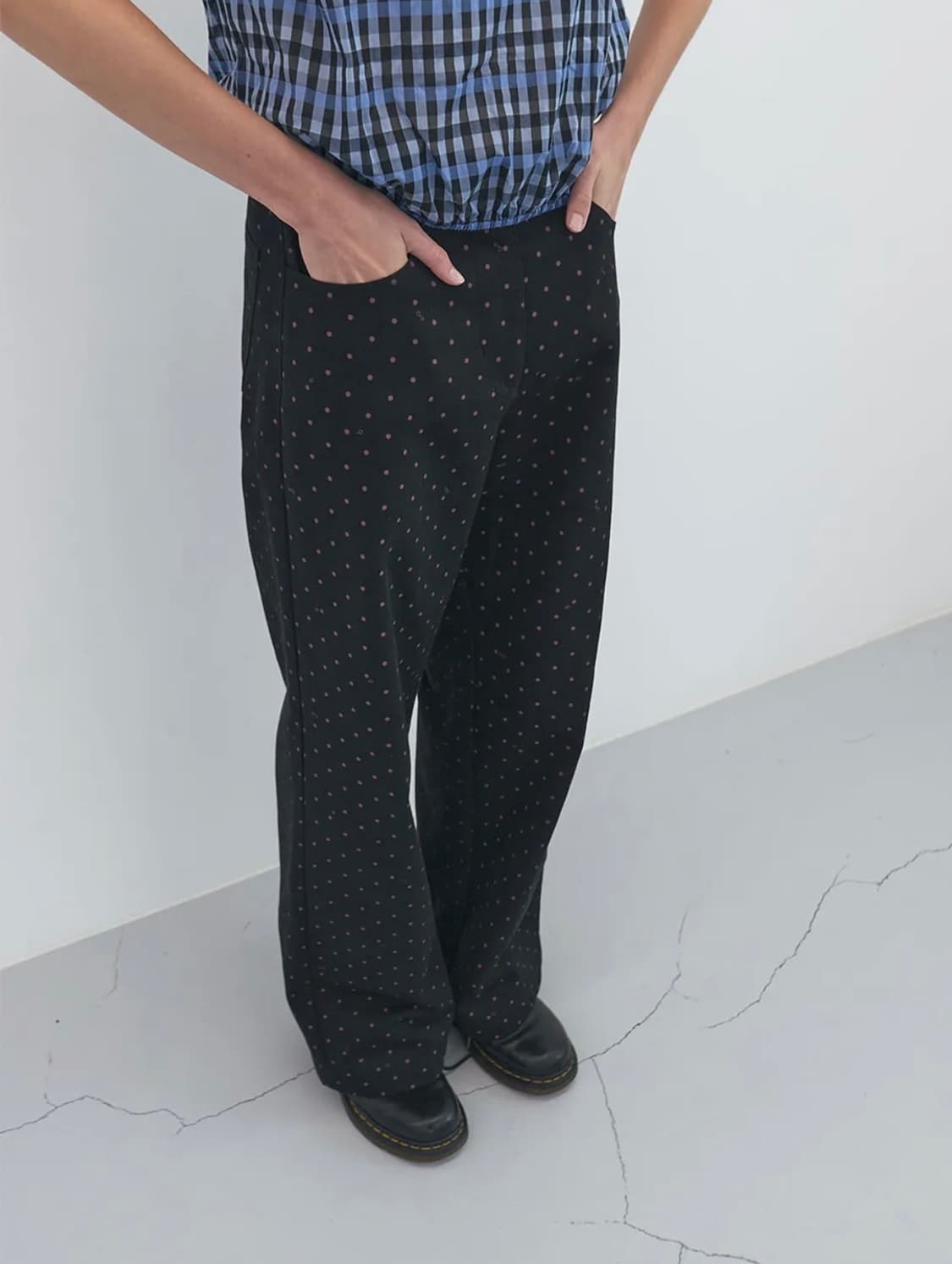 엔조블루스 도트 코튼 와이드 팬츠 블랙 M 상품이미지1