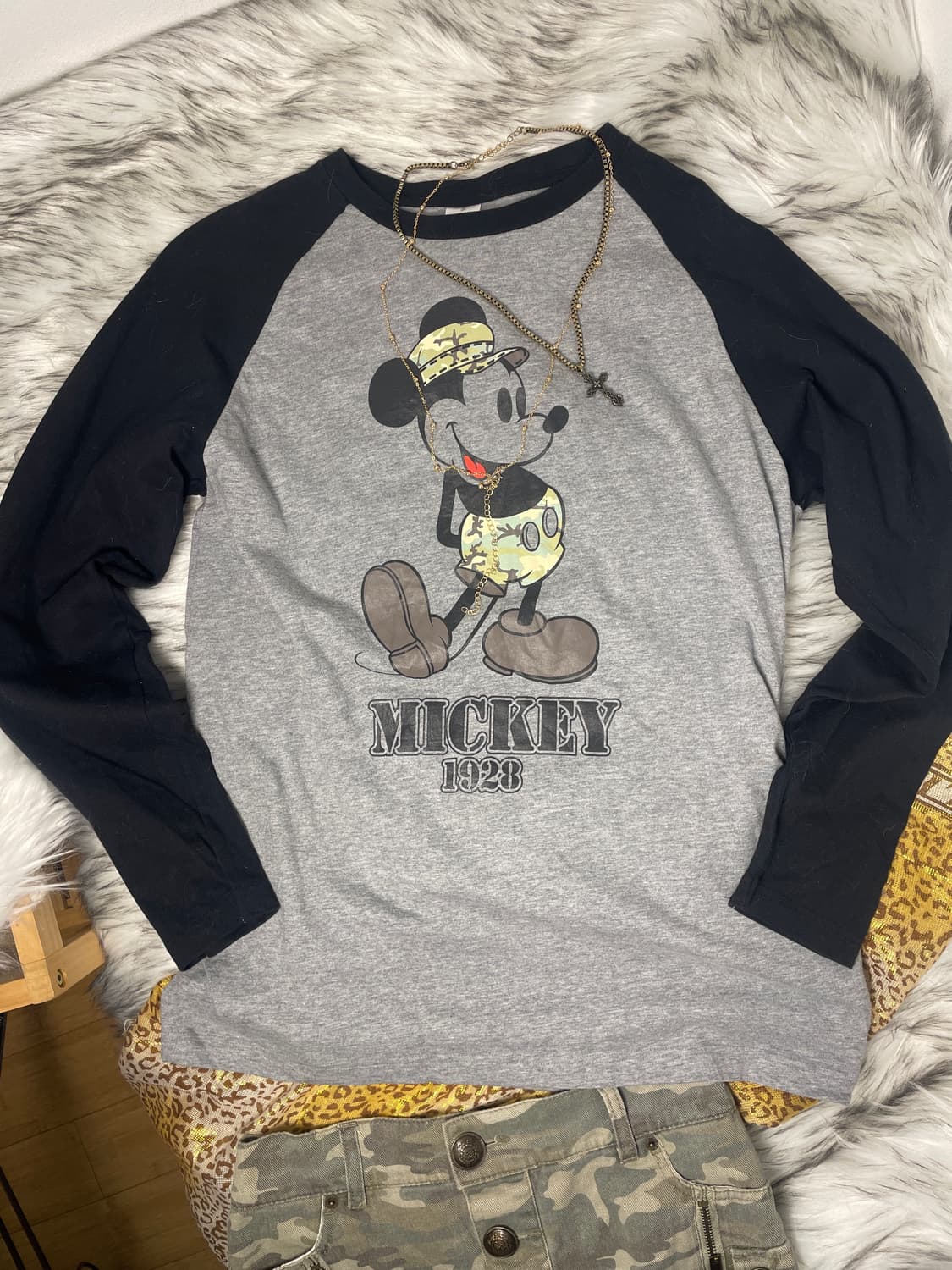빈티지 카모 미키 래글런 티셔츠 상품이미지2