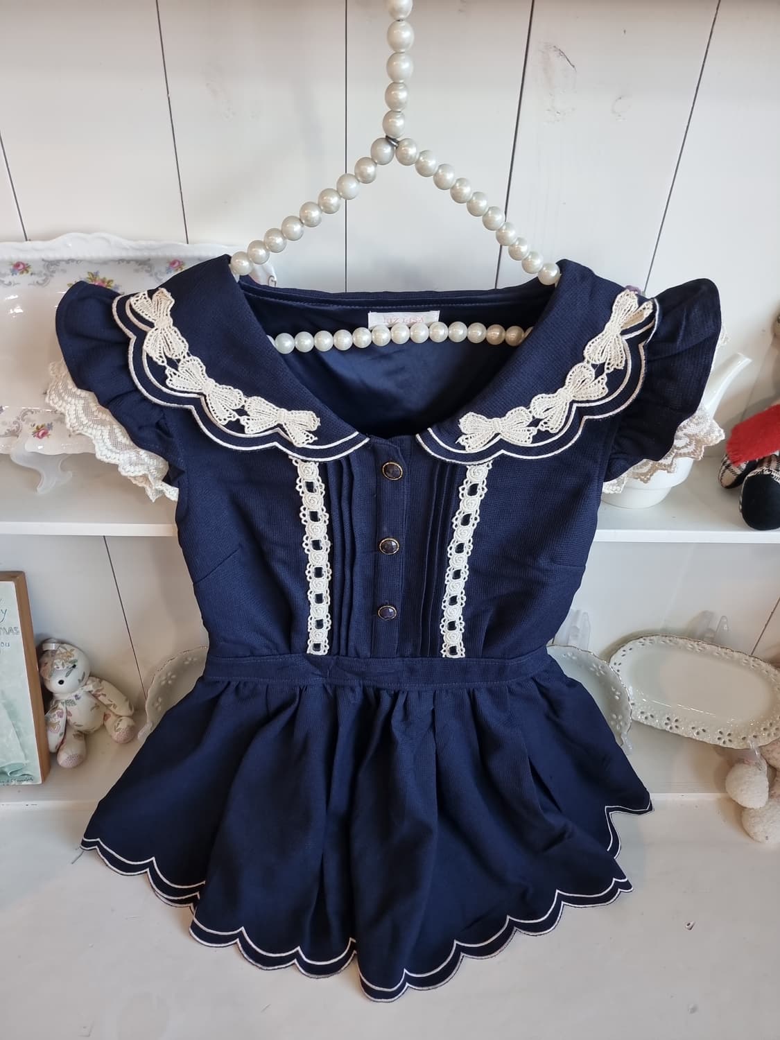 LIZ LISA, 리즈리사) 네이비 세일러 카라 레이스 원피스 상품이미지3