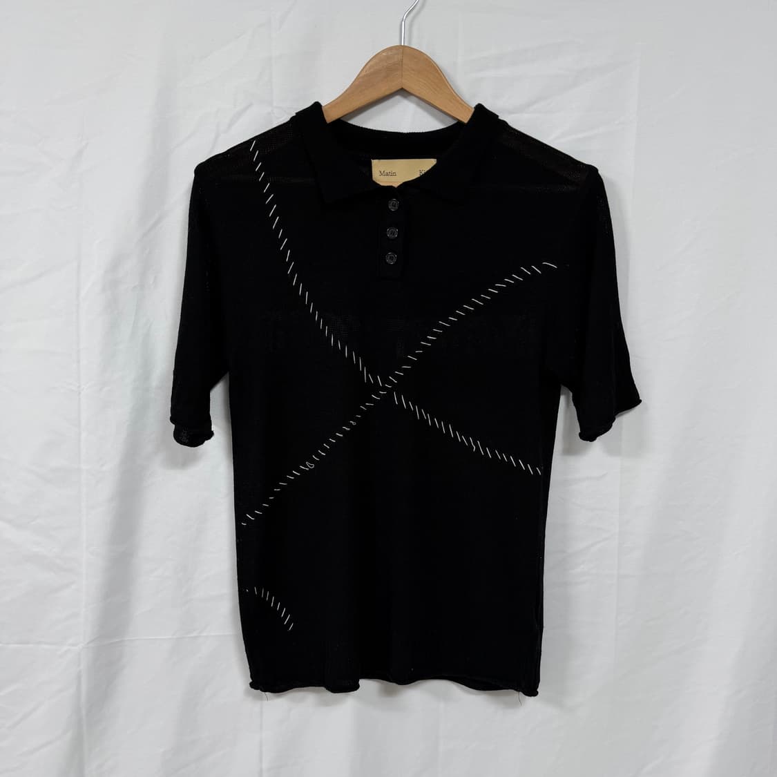 마뗑킴 핸드 스티치 PK 니트 반팔 티셔츠 상품이미지1