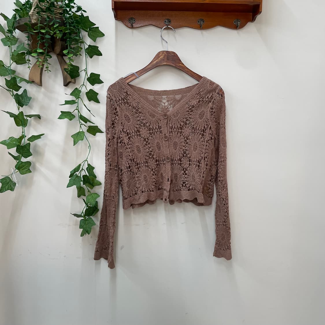모카 크로쉐 플라워 니트 가디건 크로쉐 크롭 🏠 상품이미지1