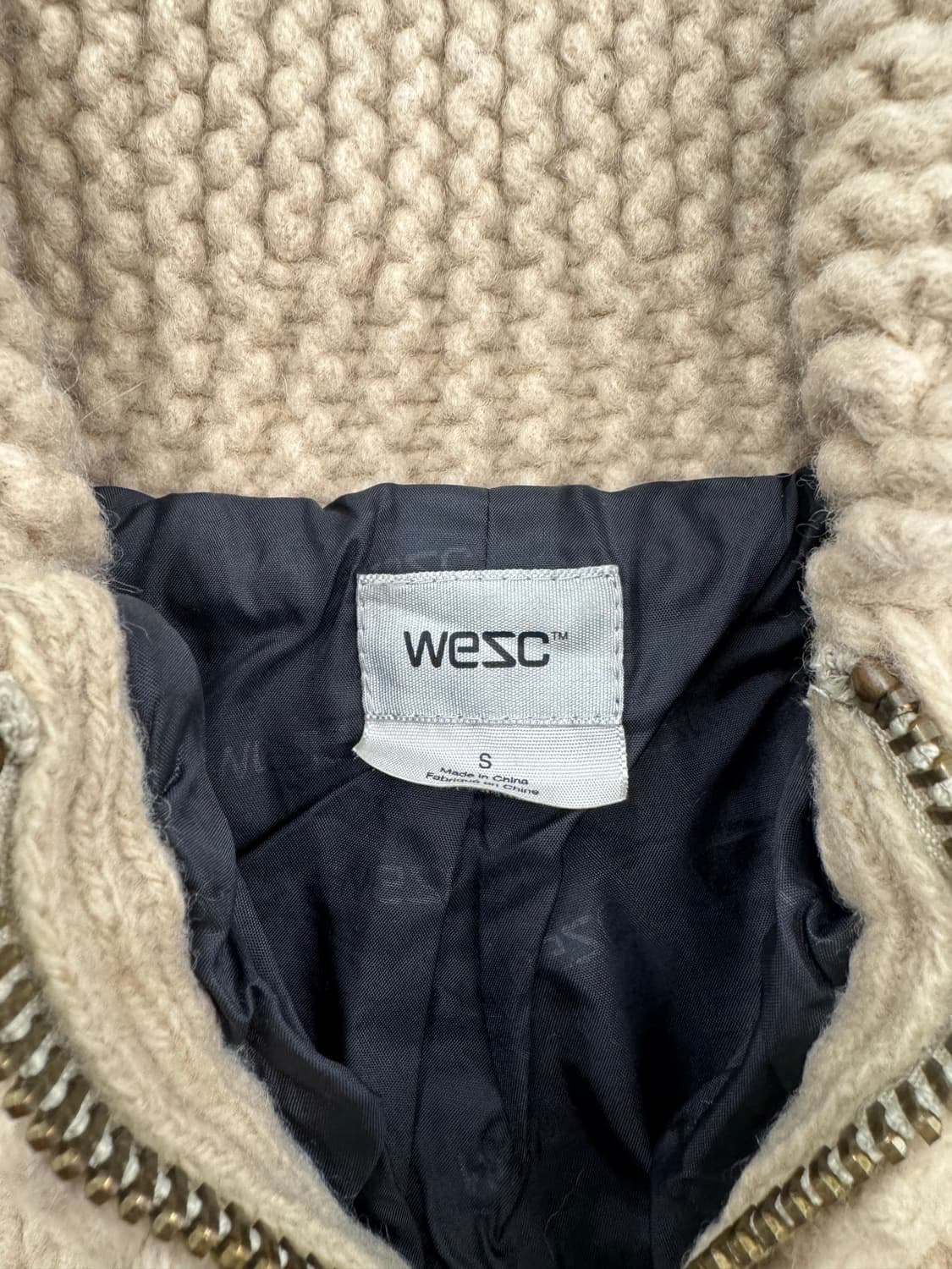 S)Wesc 로고 빈티지 베이지 니트 후드집업 가디건 상품이미지4