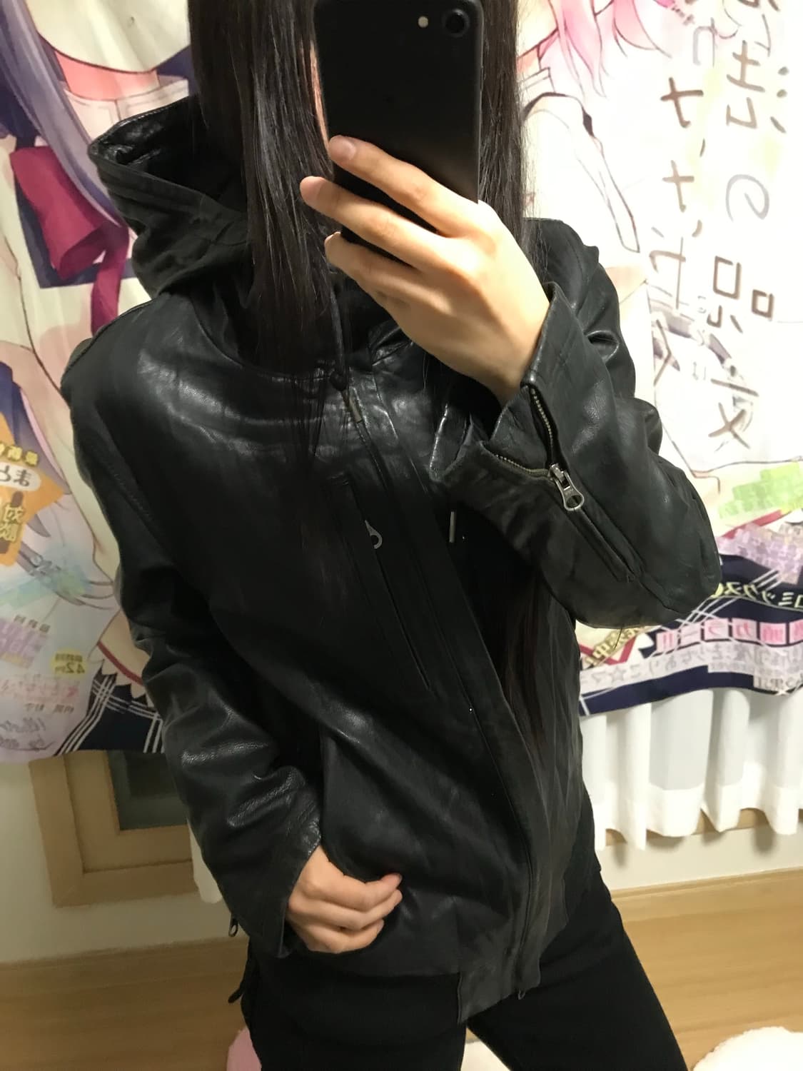 블랙 후드 레더자켓 락시크 코르티스깔 상품이미지4