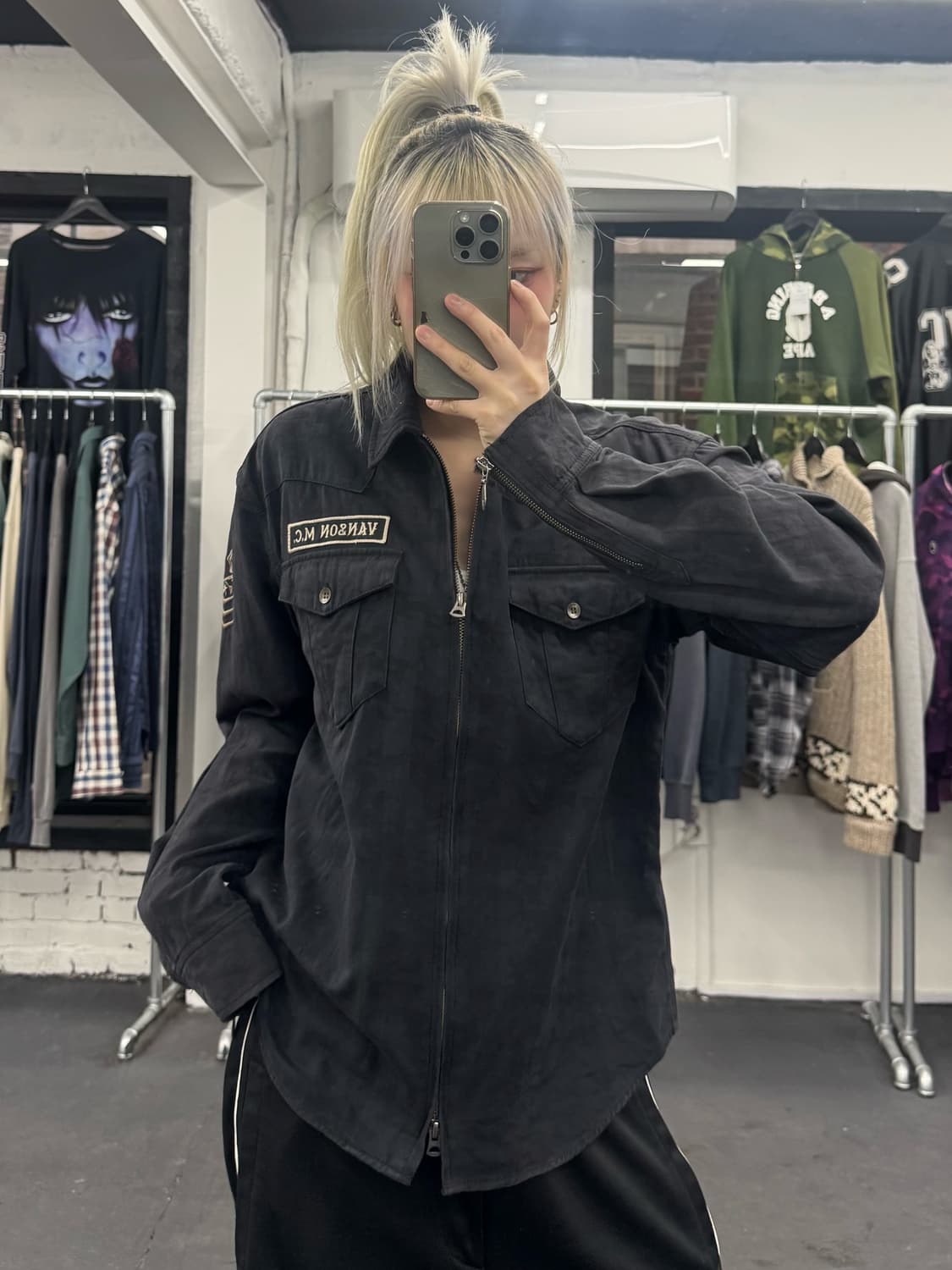 밴슨 레더 투웨이 셔츠 자켓 상품이미지3