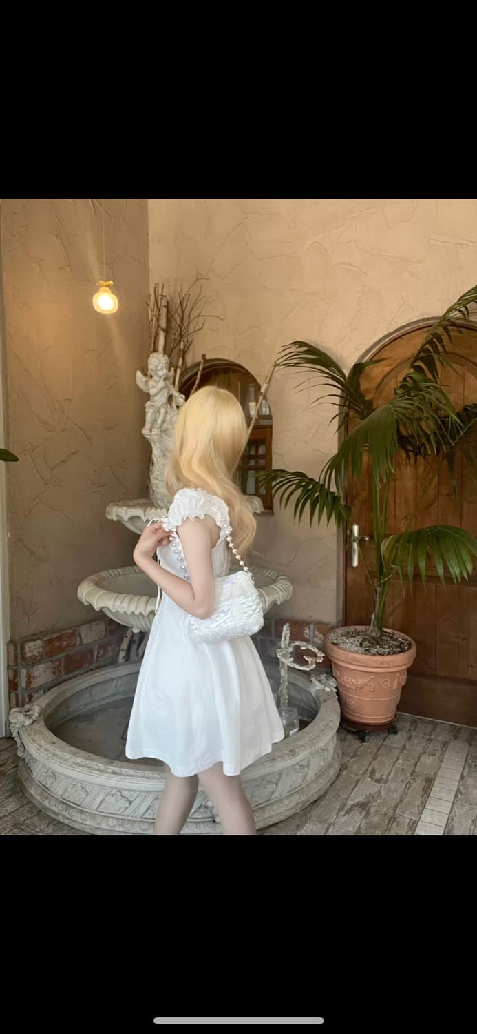 러블리 퍼프 프릴 리본 오픈숄더 원피스 화이트 상품이미지4