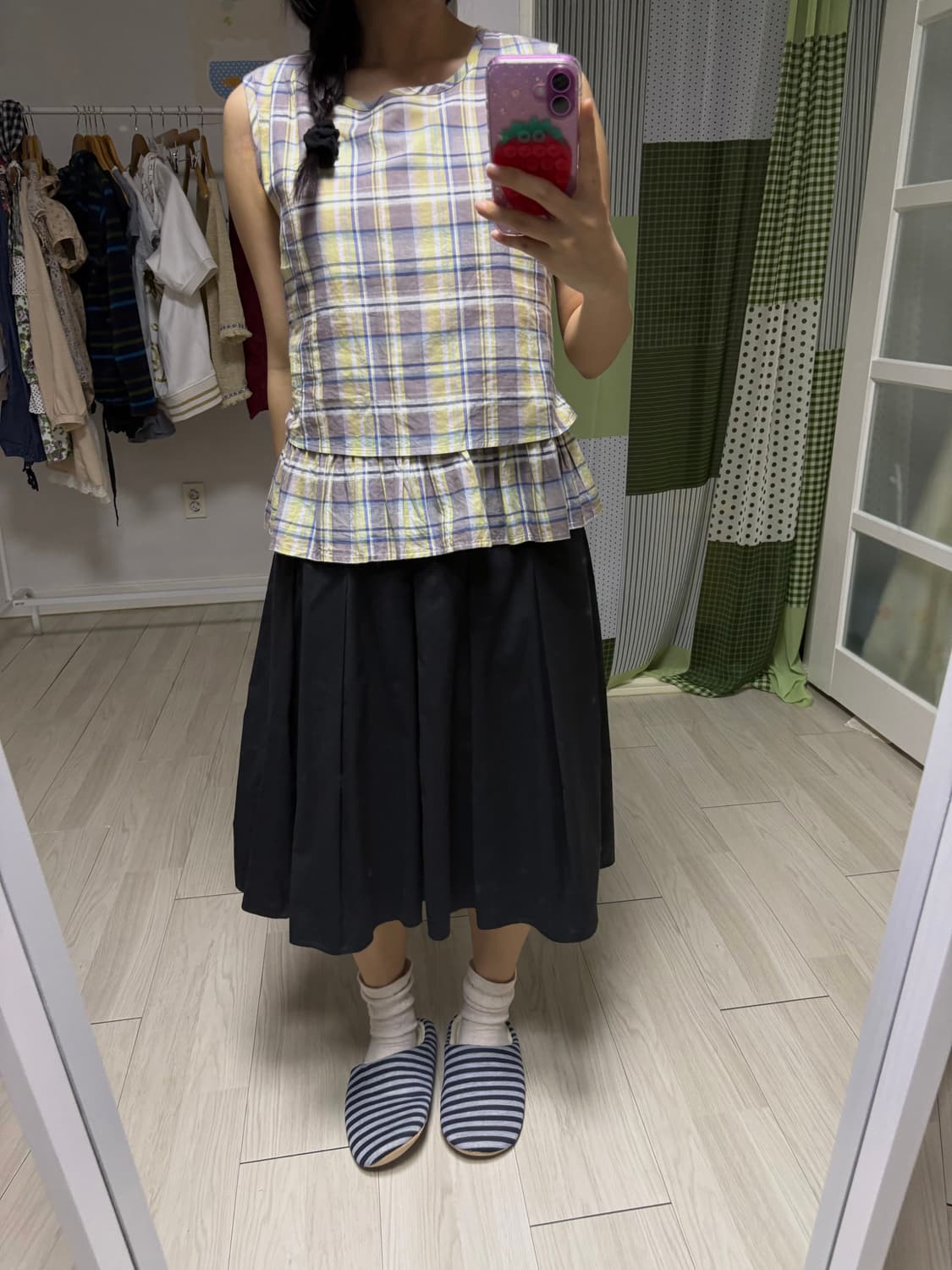 옐로우 체크 민소매 블라우스 상품이미지9