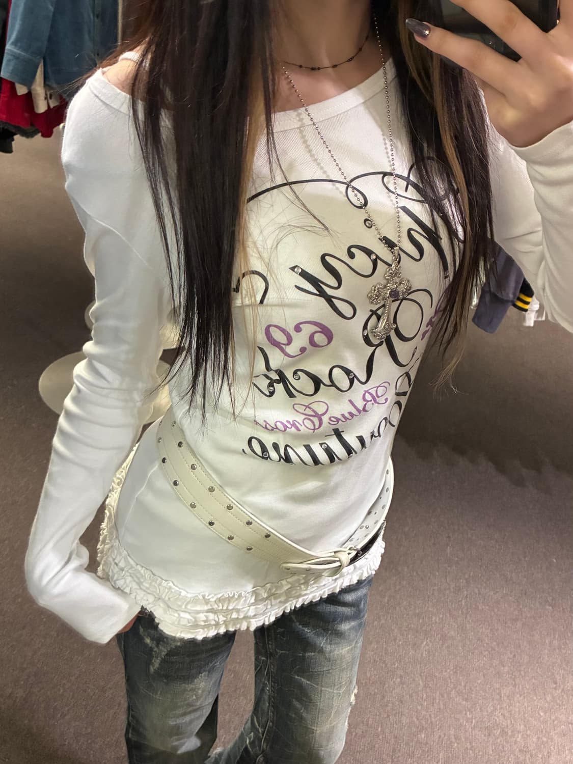 L)Japanese vintage 여성 비즈 포인트 프릴 롱슬리브 상품이미지2