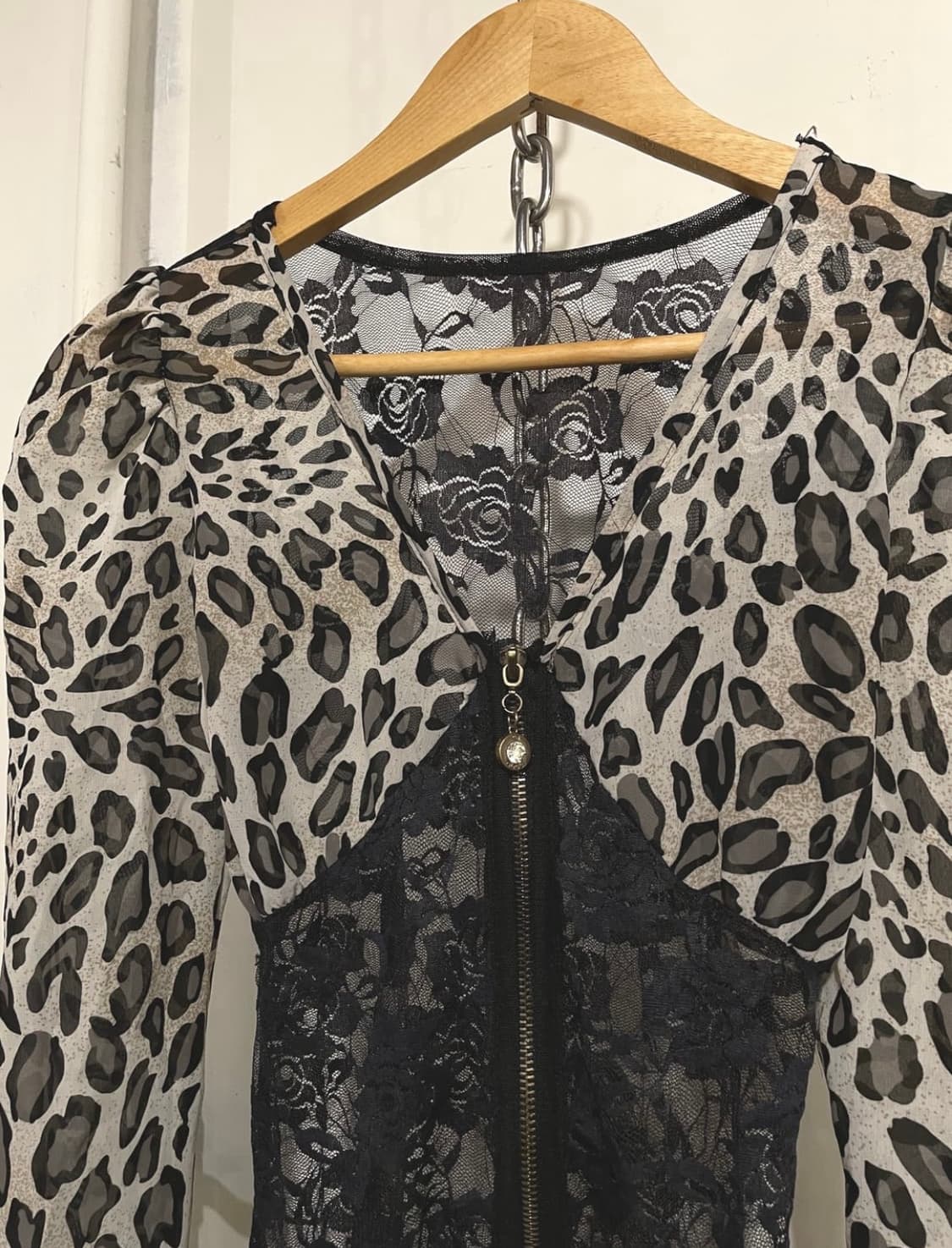 갸루 레오파드 시스루 레이스 집업 탑 겸 가디건 상품이미지3