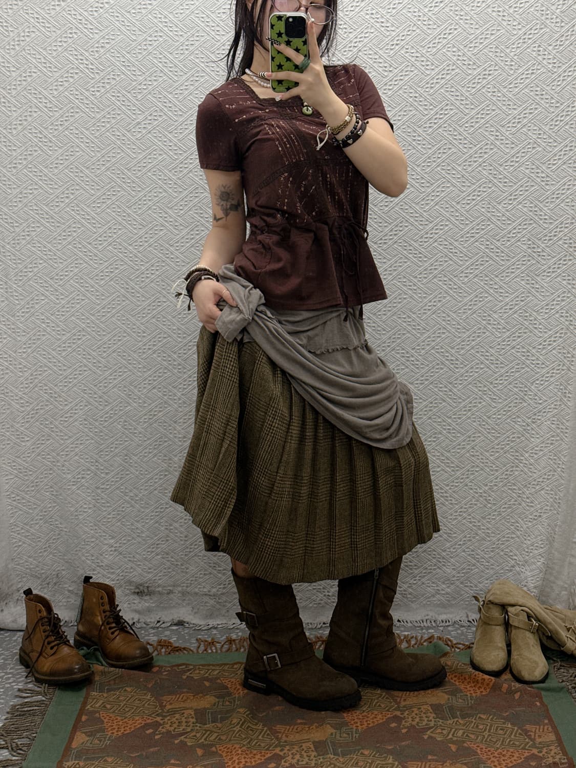 빈티지 코지 모리걸 하이틴 타탄체크 플리츠 롱스커트 K0021 상품이미지2