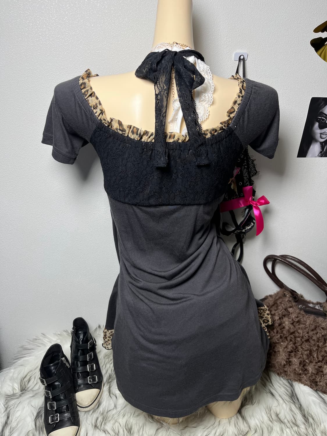 Body Jeine 갸루 홀터넥 호피 오프숄더 원피스 상품이미지2