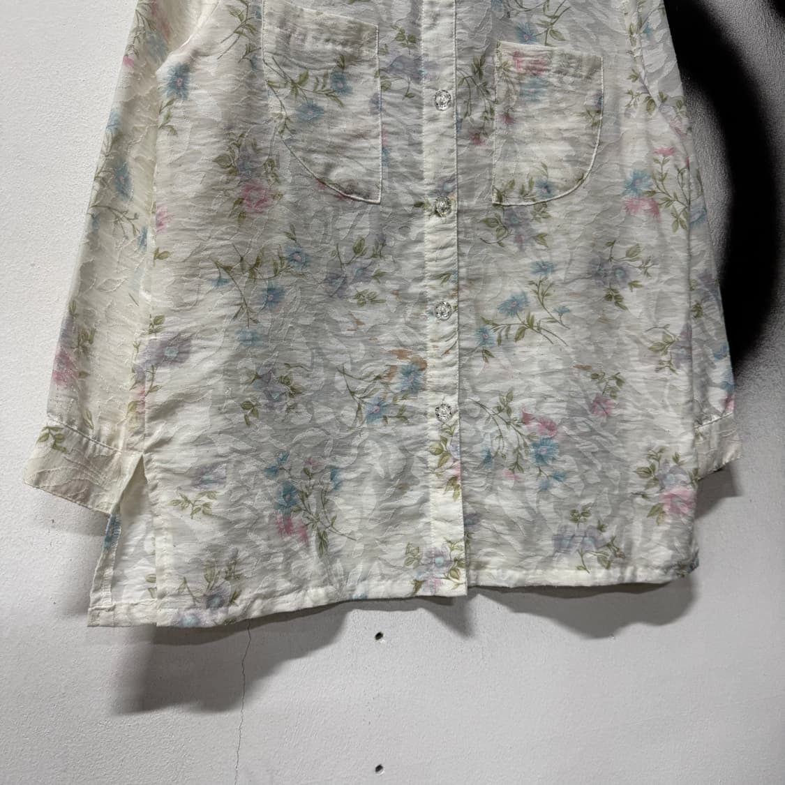 VTG 빈티지 오간자 시스루 봄 페어리 플라워 패턴 긴팔 셔츠 상품이미지4