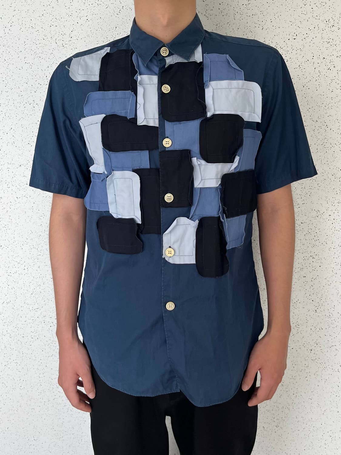 꼼데가르송 다나카 옴므 멀티 블루 패치워크 반팔 셔츠 AD2003 상품이미지5